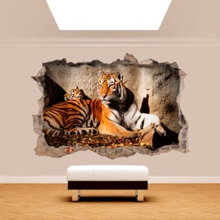 Vinilos pared rota 3d tigre